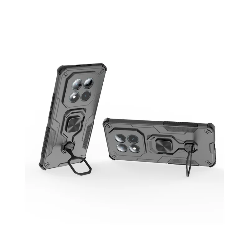 Für Xiaomi Redmi Note 15 5G (Global) Handyhülle WANLONFENG PC TPU Rückseite mit Ständer und gehärtetem Glas - Schwarz