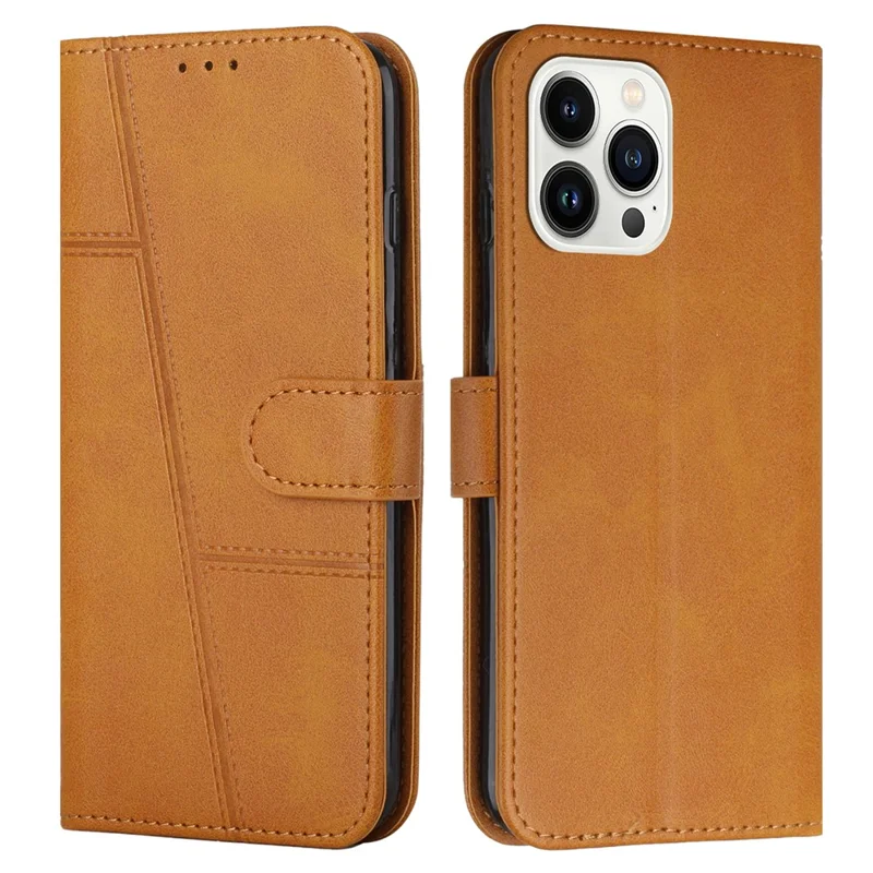 Bulk Purchasing For iPhone 16 Pro Leather Case Calf Texture Foldable Stand Wallet Flip Phone Cover with Strap - Yellow