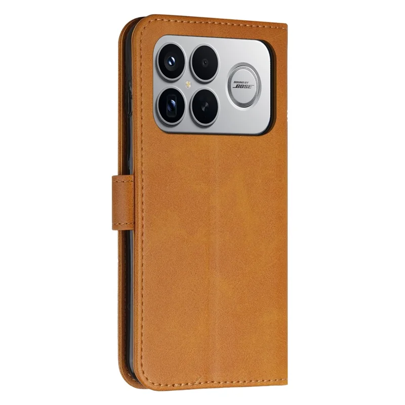 Bulk Purchasing For Xiaomi Poco F8 Ultra  /  Redmi K90 Pro Max 5G Leather Case Calf Texture Foldable Stand Wallet Flip Phone Cover with Strap - Yellow