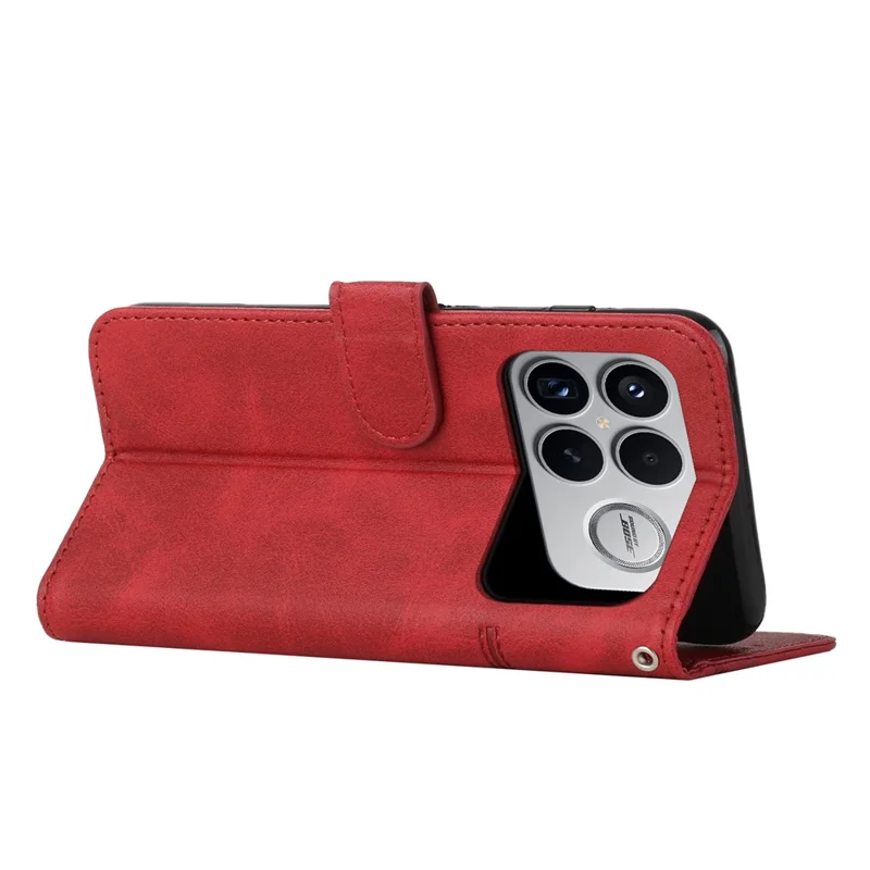 Bulk Purchasing For Xiaomi Poco F8 Ultra  /  Redmi K90 Pro Max 5G Leather Case Calf Texture Foldable Stand Wallet Flip Phone Cover with Strap - Red