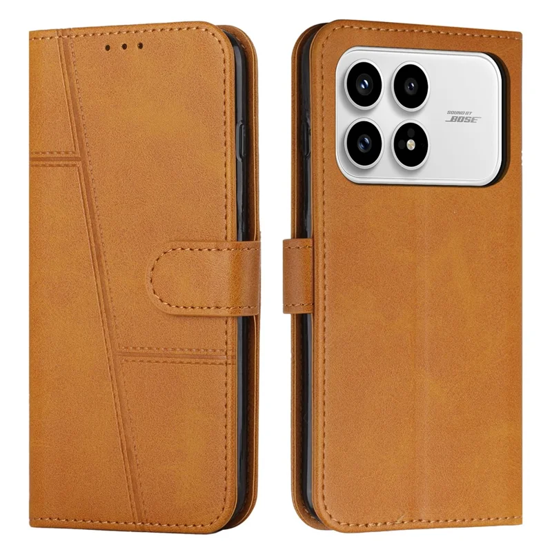 Bulk Purchasing For Xiaomi Poco F8 Pro  /  Redmi K90 5G Leather Case Calf Texture Foldable Stand Wallet Flip Phone Cover with Strap - Yellow