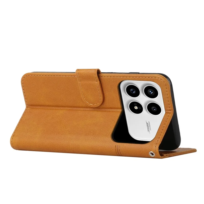 Bulk Purchasing For Xiaomi Poco F8 Pro  /  Redmi K90 5G Leather Case Calf Texture Foldable Stand Wallet Flip Phone Cover with Strap - Yellow