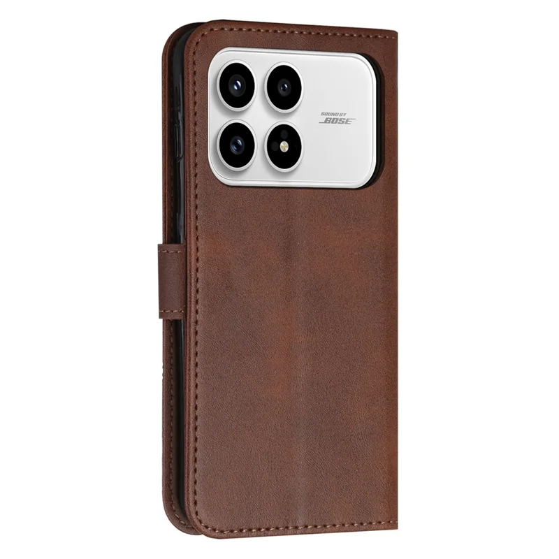 Bulk Purchasing For Xiaomi Poco F8 Pro  /  Redmi K90 5G Leather Case Calf Texture Foldable Stand Wallet Flip Phone Cover with Strap - Brown