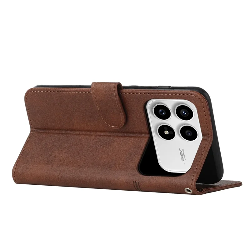 Bulk Purchasing For Xiaomi Poco F8 Pro  /  Redmi K90 5G Leather Case Calf Texture Foldable Stand Wallet Flip Phone Cover with Strap - Brown