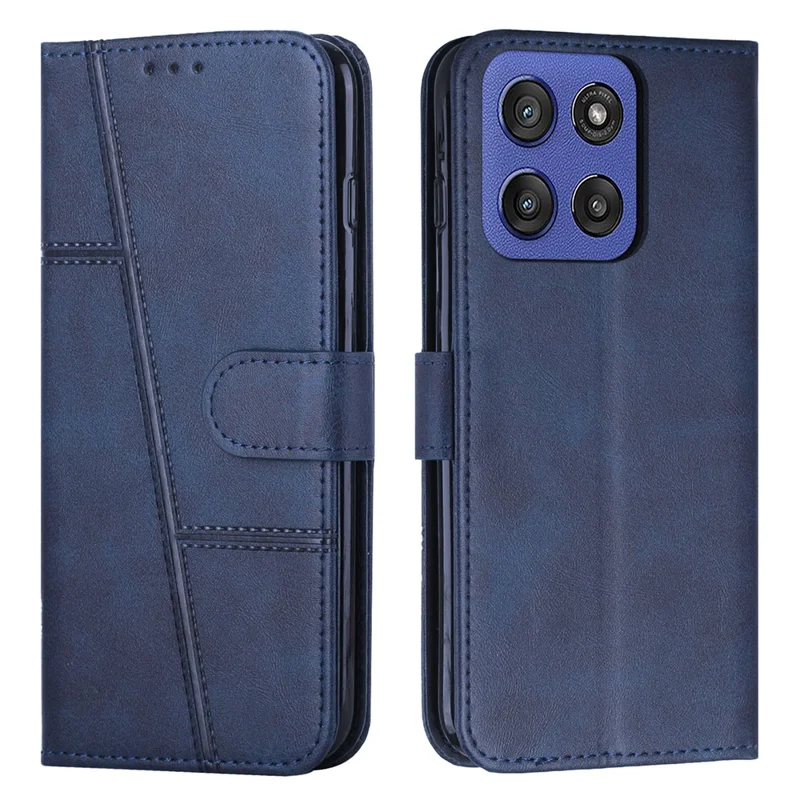 Bulk Purchasing Leather Case For Motorola Edge (2025) 5G  /  60 Fusion 5G  /  60 5G Calf Texture Foldable Stand Wallet Flip Phone Cover with Strap - Blue