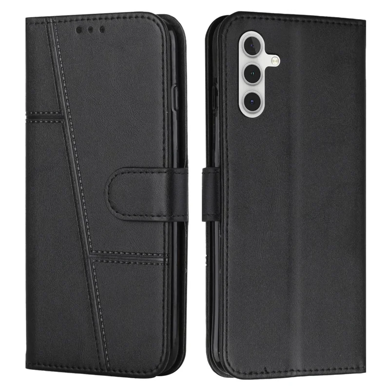 Bulk Purchasing Leather Case For Samsung Galaxy A17 5G  /  A17 4G  /  A26 5G  /  A16 5G  /  A16 4G Calf Texture Foldable Stand Wallet Flip Phone Cover with Strap - Black