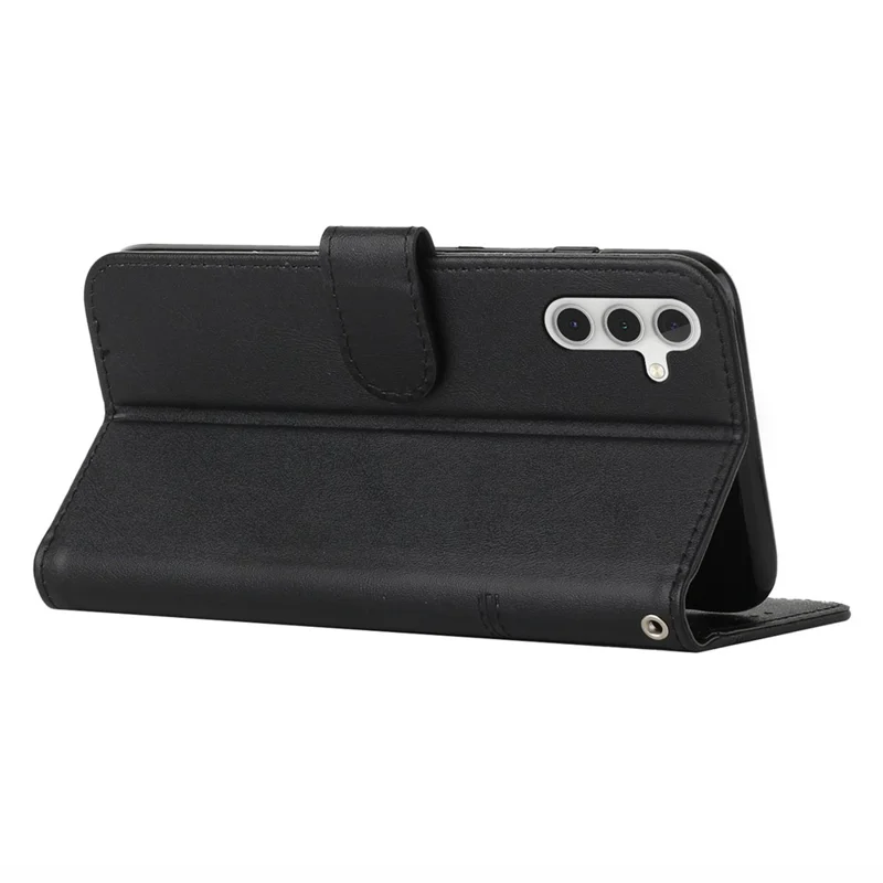 Bulk Purchasing Leather Case For Samsung Galaxy A17 5G  /  A17 4G  /  A26 5G  /  A16 5G  /  A16 4G Calf Texture Foldable Stand Wallet Flip Phone Cover with Strap - Black