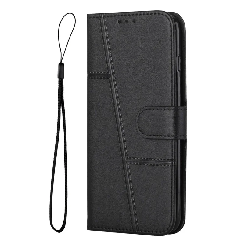 Bulk Purchasing Leather Case For Samsung Galaxy A17 5G  /  A17 4G  /  A26 5G  /  A16 5G  /  A16 4G Calf Texture Foldable Stand Wallet Flip Phone Cover with Strap - Black