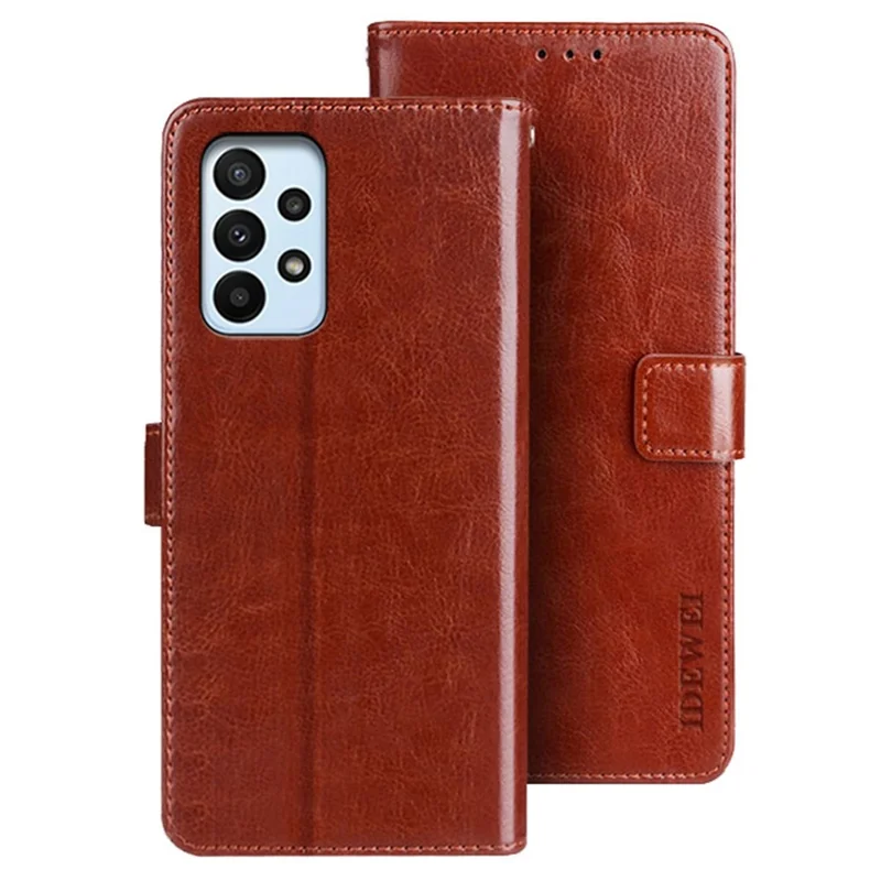 IDEWEI For Samsung Galaxy A23 4G / A23 5G (Global Version) Anti-scratch PU Leather Flip Stand Wallet Cover Crazy Horse Texture Phone Protective Case - Brown