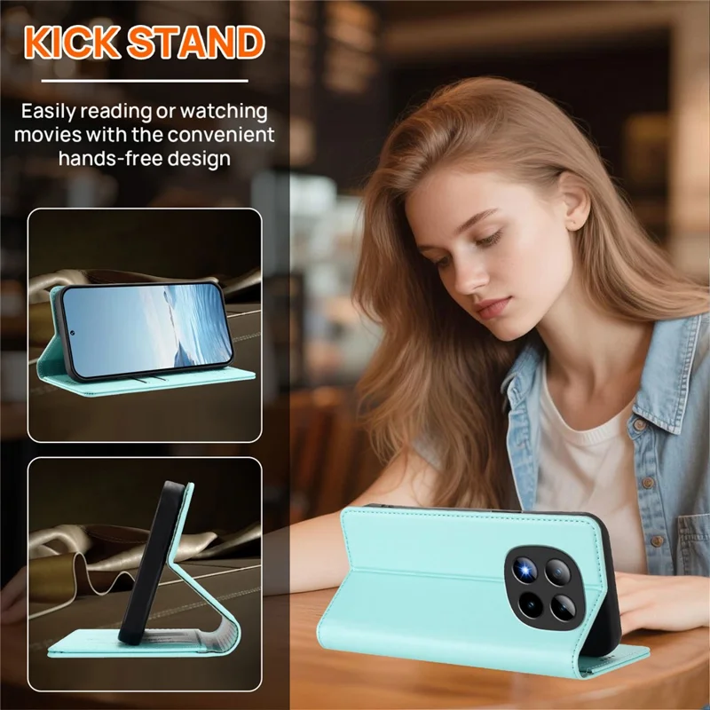 For Xiaomi Poco M8 Pro 5G / Redmi Note 15 Pro+ 5G (Global) Leather Wallet Case Magnetic Closure RFID Blocking Phone Cover - Mint Green