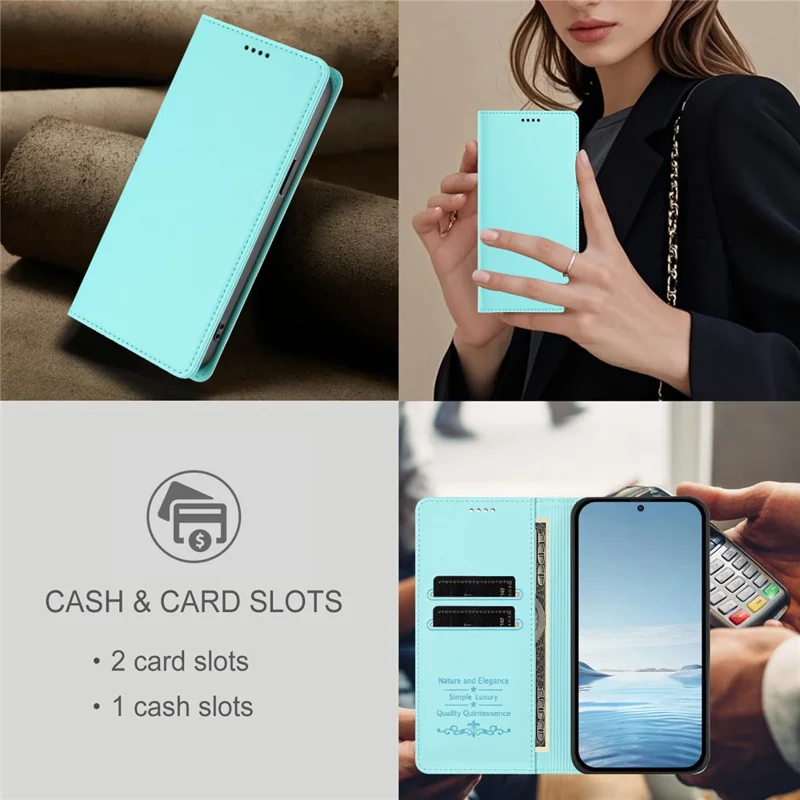 For Xiaomi Poco M8 Pro 5G / Redmi Note 15 Pro+ 5G (Global) Leather Wallet Case Magnetic Closure RFID Blocking Phone Cover - Mint Green