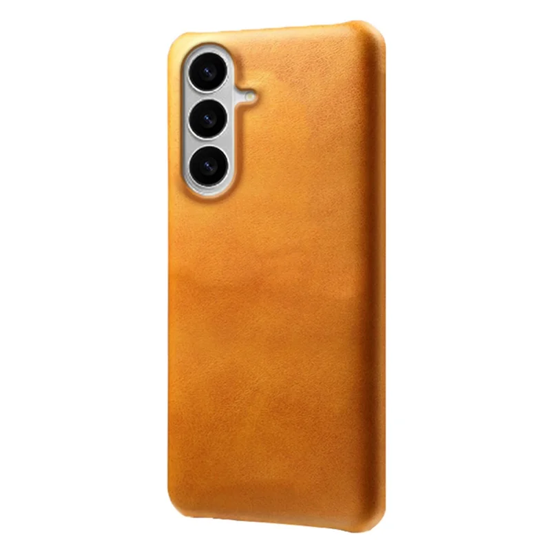 For Samsung Galaxy S26+ Case Calf Texture PU Leather Hard PC Protective Phone Cover - Orange