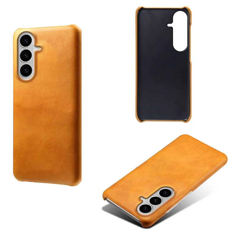 For Samsung Galaxy S26+ Case Calf Texture PU Leather Hard PC Protective Phone Cover - Orange