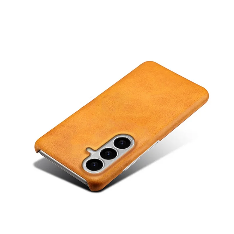 For Samsung Galaxy S26+ Case Calf Texture PU Leather Hard PC Protective Phone Cover - Orange