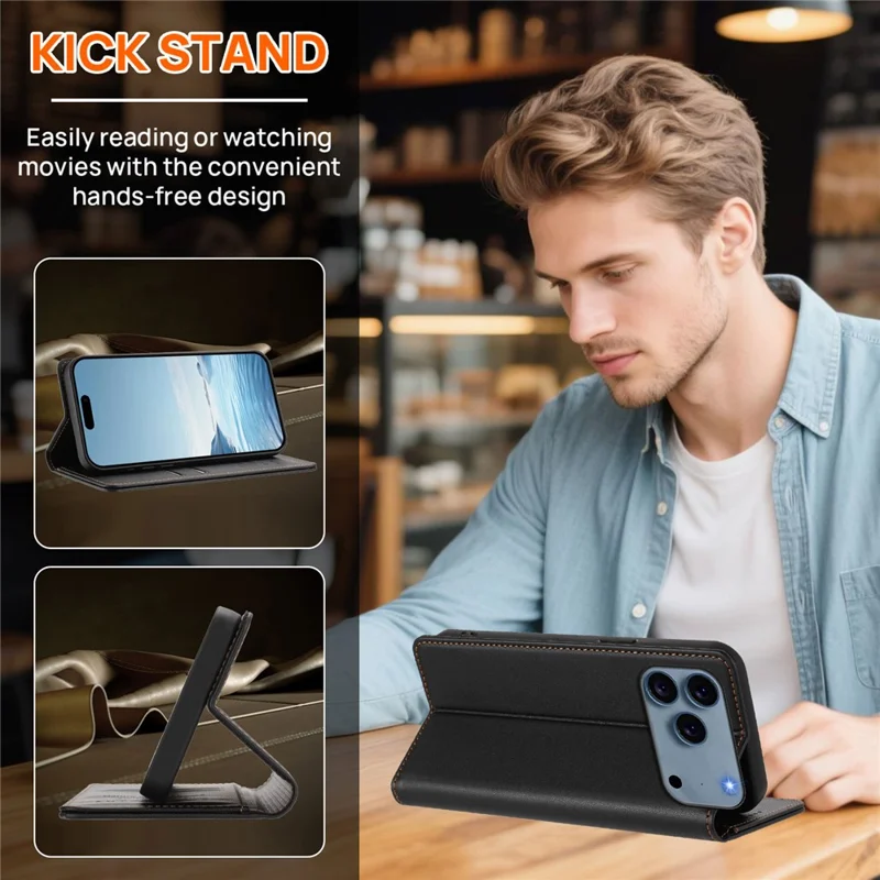 Bulk Purchasing For iPhone 17 Pro Leather Case Magnetic Closure RFID Blocking Wallet Phone Cover - Black