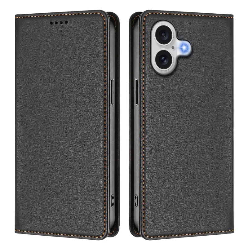 Duża ilość do zakupu: etui skórzane na iPhone'a 16 z magnetycznym zamkiem, blokowaniem RFID, portfelem - Czarny