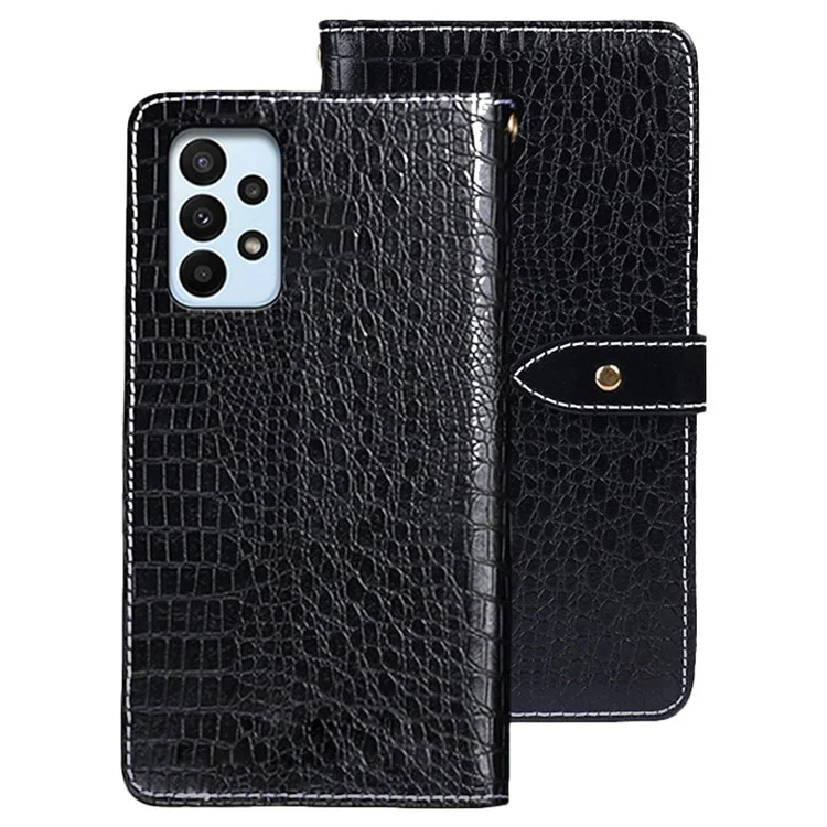 Idewei Per Samsung Galaxy A23 4G / A23 5G (versione Globale) Crocodile Texture PU Wallet Leather Ponete Visualizzazione Copertina di Folio Protettivo Magnetico - Nero