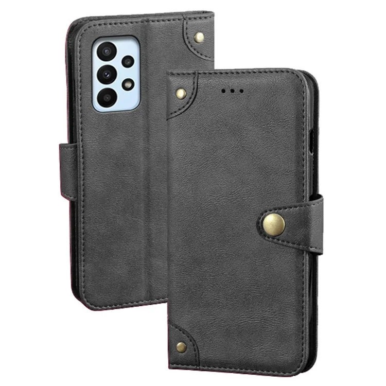 IDEWEI For Samsung Galaxy A23 4G / A23 5G (Global Version) Anti-scratch Fine Texture Phone Flip Case TPU+PU Leather Wallet Stand Cell Phone Cover - Black