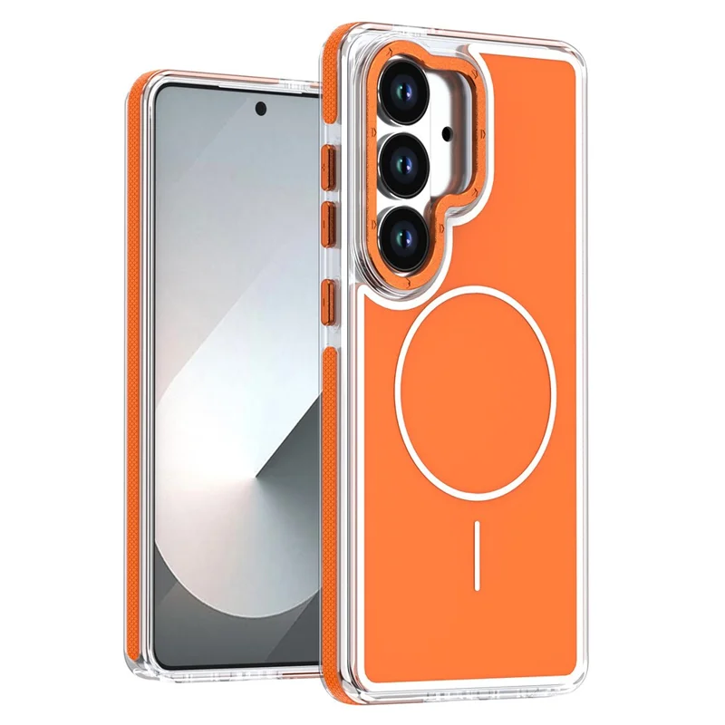 Cover Magnetico per Samsung Galaxy S25 / S24, Custodia Bicolore Antiurto in TPU e PC - Arancione