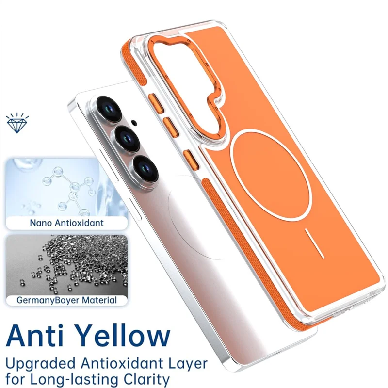 Cover Magnetico per Samsung Galaxy S25 / S24, Custodia Bicolore Antiurto in TPU e PC - Arancione