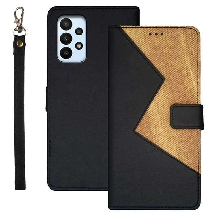 Idewei Pour Samsung Galaxy A23 4G / A23 5G (version Globale) Couleur D'épissage Des Emplacements de Carte en Cuir PU Cover Ajustement du Support Magnétique Flip Téléphone Case de Téléphone - le Noir