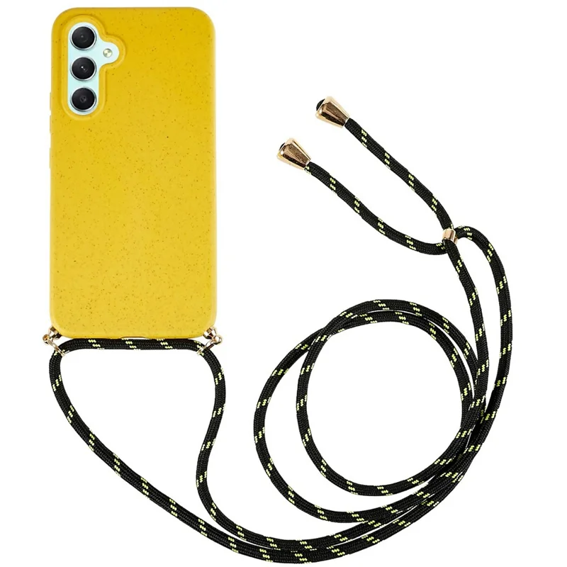 For Samsung Galaxy S26+ Case Biodegradable Wheat Straw + TPU Eco-Friendly Phone Cover with Lanyard - Yellow
