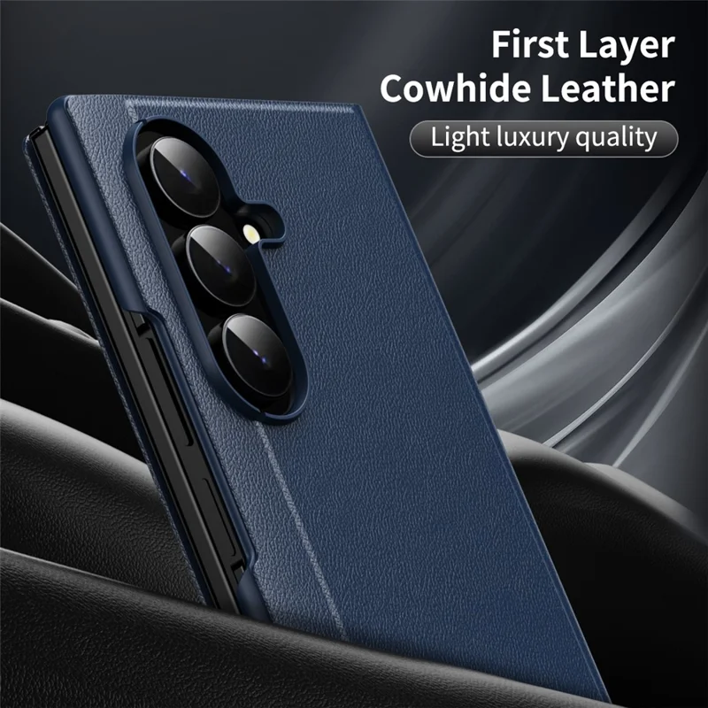 Étui pour Samsung Galaxy Z TriFold 5G avec porte-cartes, fenêtre d'affichage intelligent, housse en cuir - Saphir