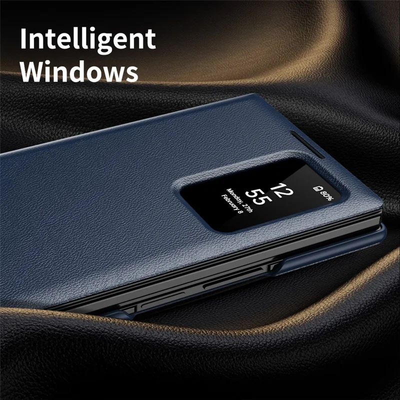 Étui pour Samsung Galaxy Z TriFold 5G avec porte-cartes, fenêtre d'affichage intelligent, housse en cuir - Saphir