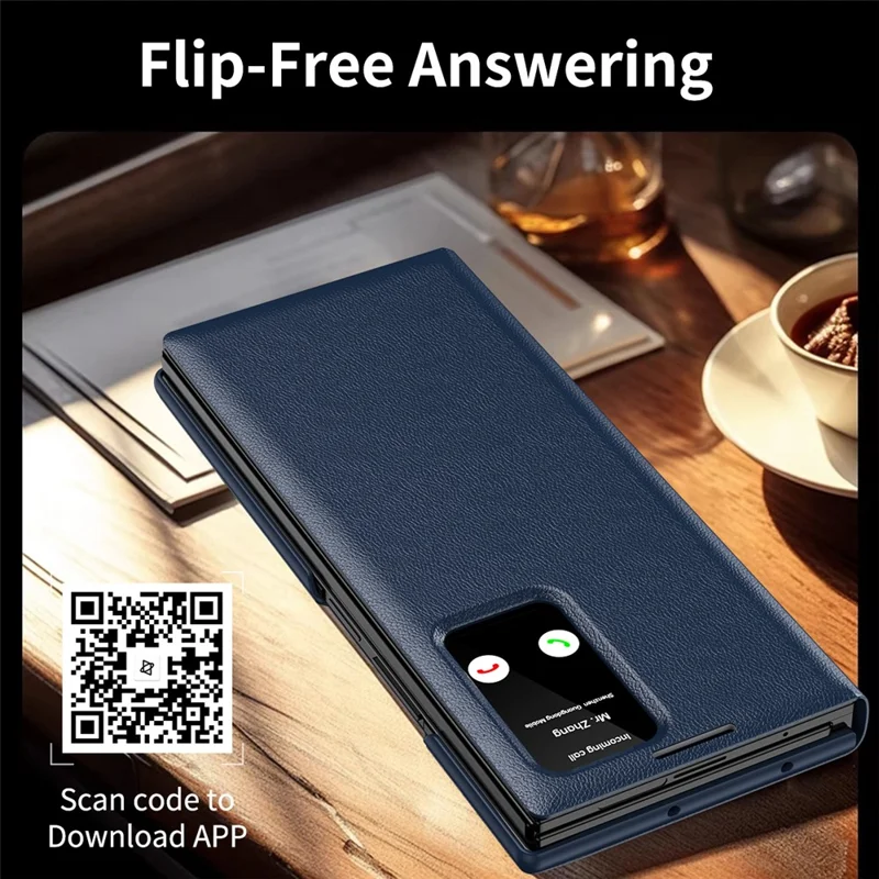 Étui pour Samsung Galaxy Z TriFold 5G avec porte-cartes, fenêtre d'affichage intelligent, housse en cuir - Saphir