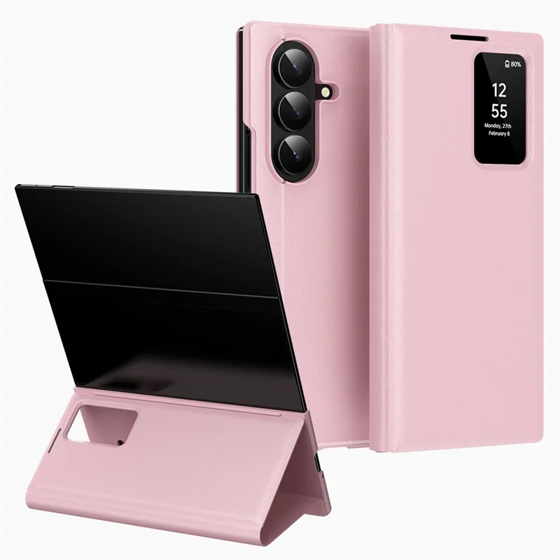 Cover per Samsung Galaxy Z TriFold 5G con porta tessere, finestra di visualizzazione intelligente, custodia in pelle - Rosa