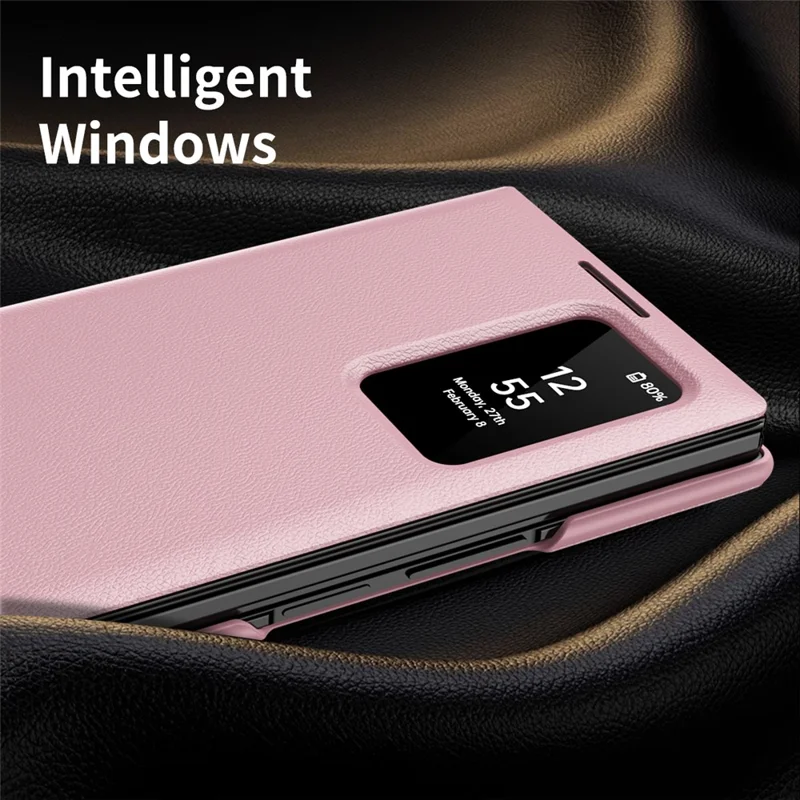 Cover per Samsung Galaxy Z TriFold 5G con porta tessere, finestra di visualizzazione intelligente, custodia in pelle - Rosa