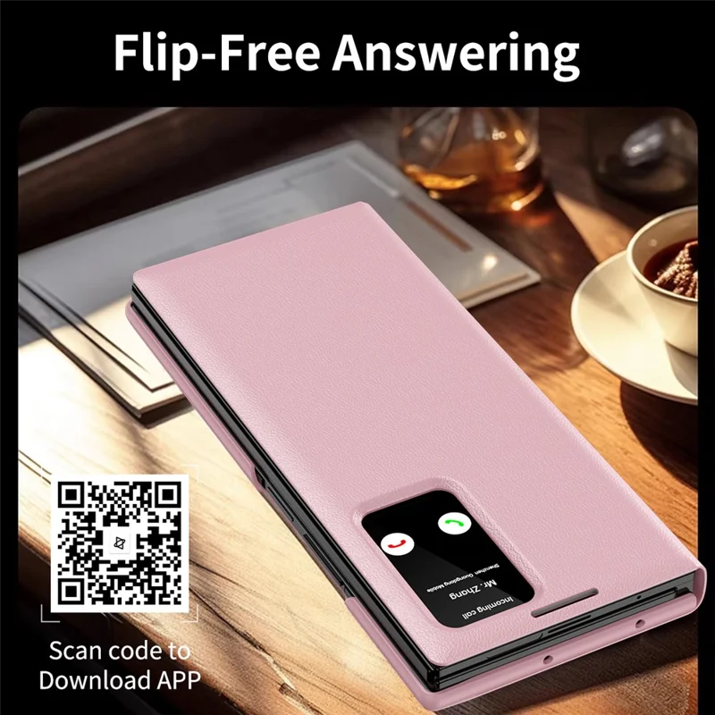 Cover per Samsung Galaxy Z TriFold 5G con porta tessere, finestra di visualizzazione intelligente, custodia in pelle - Rosa