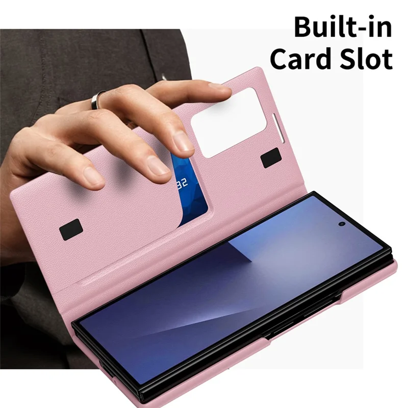 Cover per Samsung Galaxy Z TriFold 5G con porta tessere, finestra di visualizzazione intelligente, custodia in pelle - Rosa