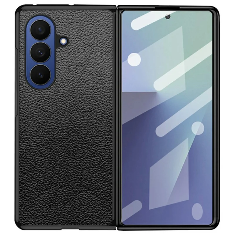 For Samsung Galaxy Z Fold7 5G Case Litchi Texture PU Leather Coated PC + TPU Protective Phone Back Cover - Black