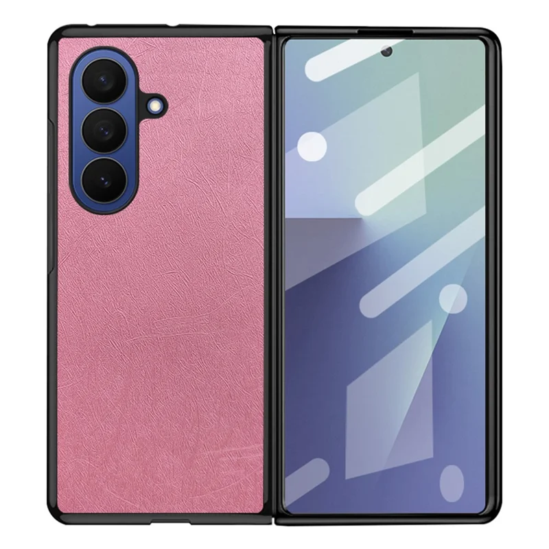 For Samsung Galaxy Z Fold7 5G Case Silk-Textured PU Leather Coated PC TPU Protective Phone Back Cover - Pink