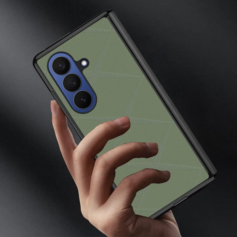 For Samsung Galaxy Z Fold7 5G Case X-Patterned TPU PU Leather PC Anti-Drop Phone Cover - Green