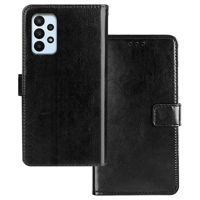 IDEWEI For Samsung Galaxy A23 4G / A23 5G (Global Version) Drop-proof Magnetic Closure Wallet Phone Case Crazy Horse Texture PU Leather Flip Cover with Stand Function - Black