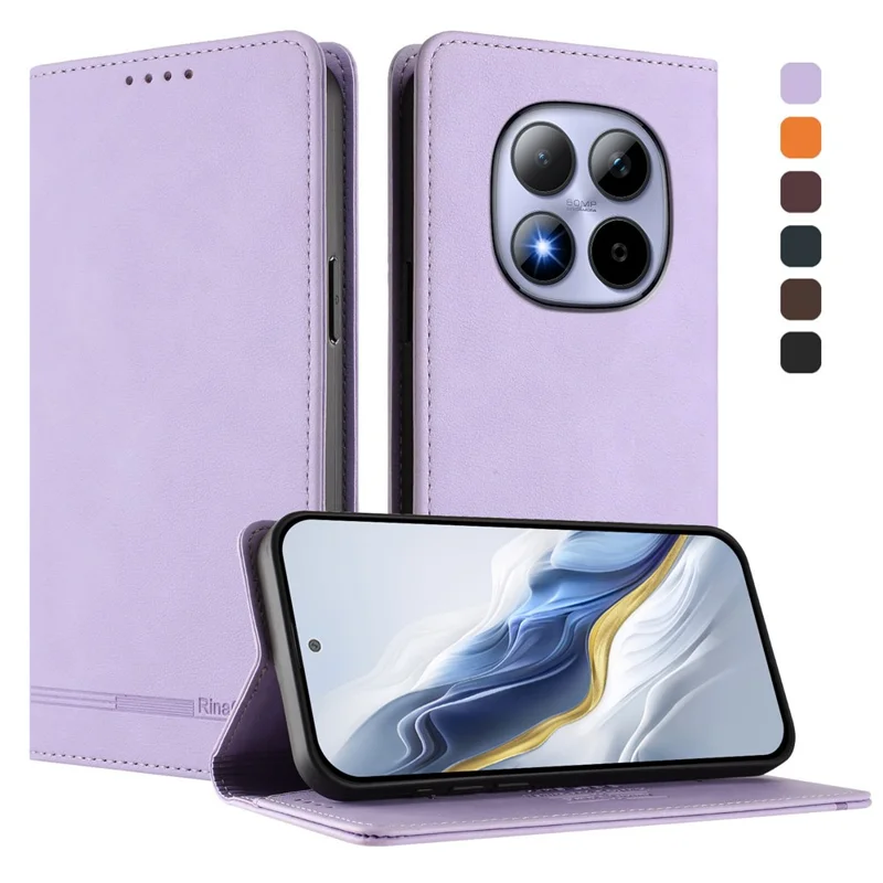 RINACASIS RC23 For Xiaomi Redmi Note 15 Pro 4G (Global) Case RFID Blocking Wallet Stand PU Leather Phone Cover - Light Purple