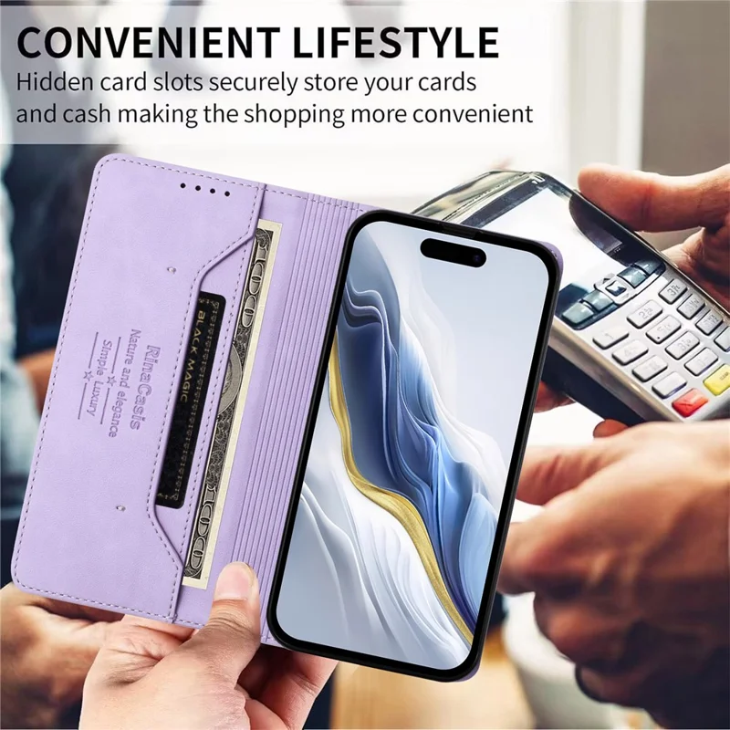 RINACASIS RC23 For Xiaomi Redmi Note 15 Pro 4G (Global) Case RFID Blocking Wallet Stand PU Leather Phone Cover - Light Purple