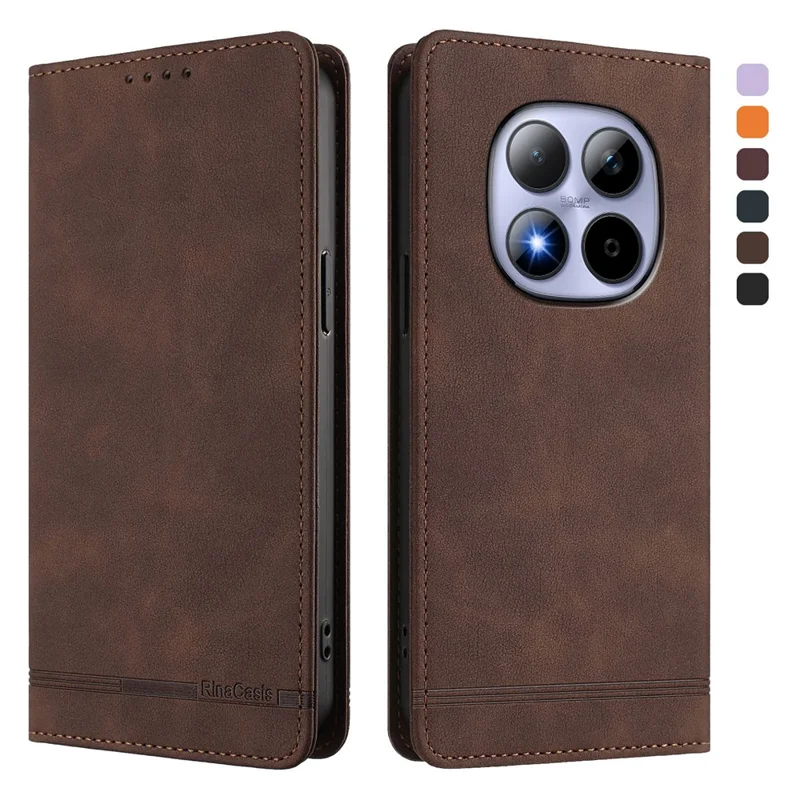 RINACASIS RC23 Phone Case For Xiaomi Poco M8 5G / Redmi Note 15 5G (Global) / 15 4G (Global) RFID Blocking Wallet Stand PU Leather Cover - Brown