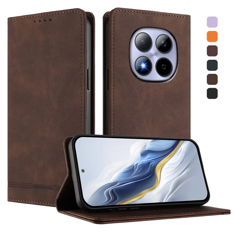 RINACASIS RC23 Phone Case For Xiaomi Poco M8 5G / Redmi Note 15 5G (Global) / 15 4G (Global) RFID Blocking Wallet Stand PU Leather Cover - Brown