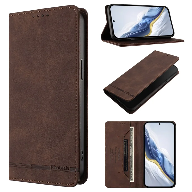 RINACASIS RC23 Phone Case For Xiaomi Poco M8 5G / Redmi Note 15 5G (Global) / 15 4G (Global) RFID Blocking Wallet Stand PU Leather Cover - Brown