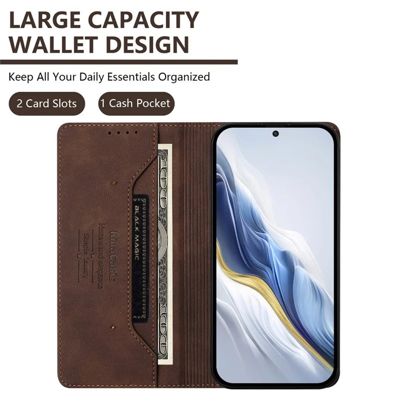 RINACASIS RC23 For Xiaomi Poco M8 Pro 5G / Redmi Note 15 Pro+ 5G (Global) Case RFID Blocking Wallet Stand PU Leather Phone Cover - Brown