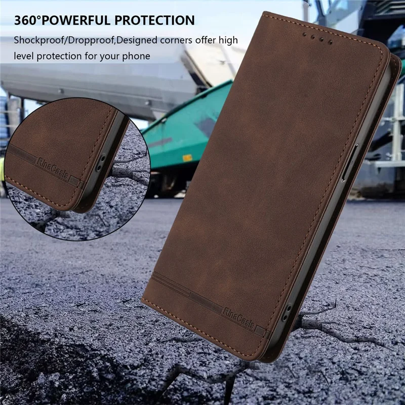 RINACASIS RC23 For Xiaomi Poco M8 Pro 5G / Redmi Note 15 Pro+ 5G (Global) Case RFID Blocking Wallet Stand PU Leather Phone Cover - Brown