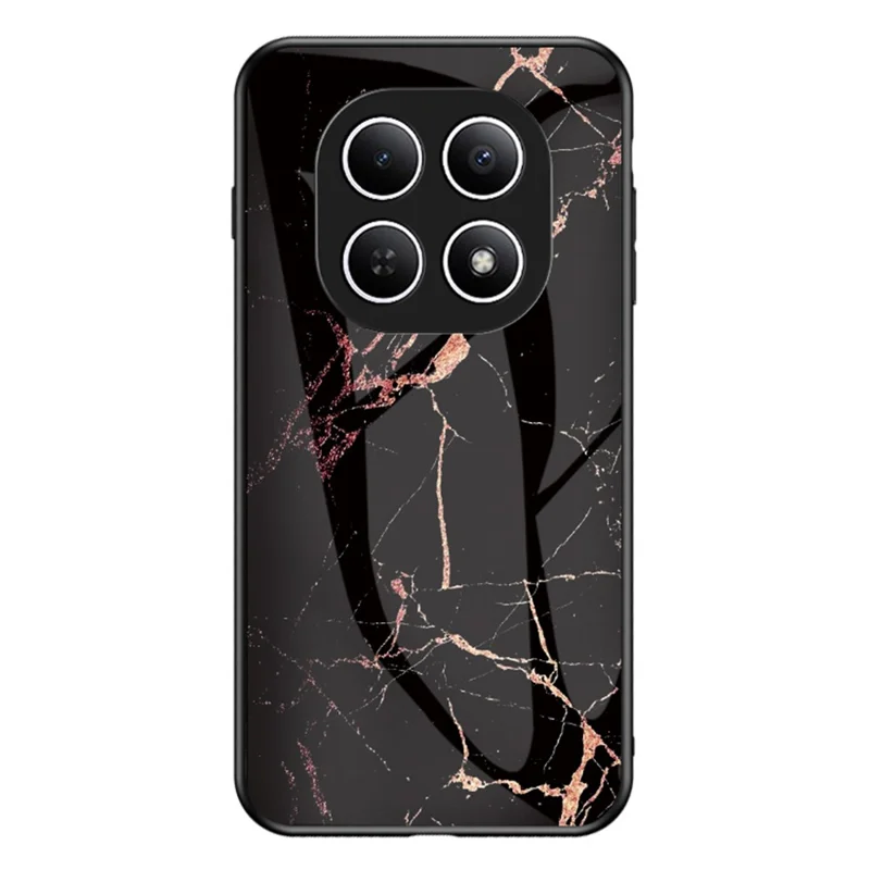 Phone Case For Xiaomi Poco M8 5G / Redmi Note 15 5G (Global) Marble Pattern Tempered Glass + PC + TPU Protective Phone Cover - Gold Black Marble