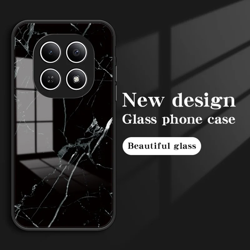 Phone Case For Xiaomi Poco M8 5G / Redmi Note 15 5G (Global) Marble Pattern Tempered Glass + PC + TPU Protective Phone Cover - Gold Black Marble