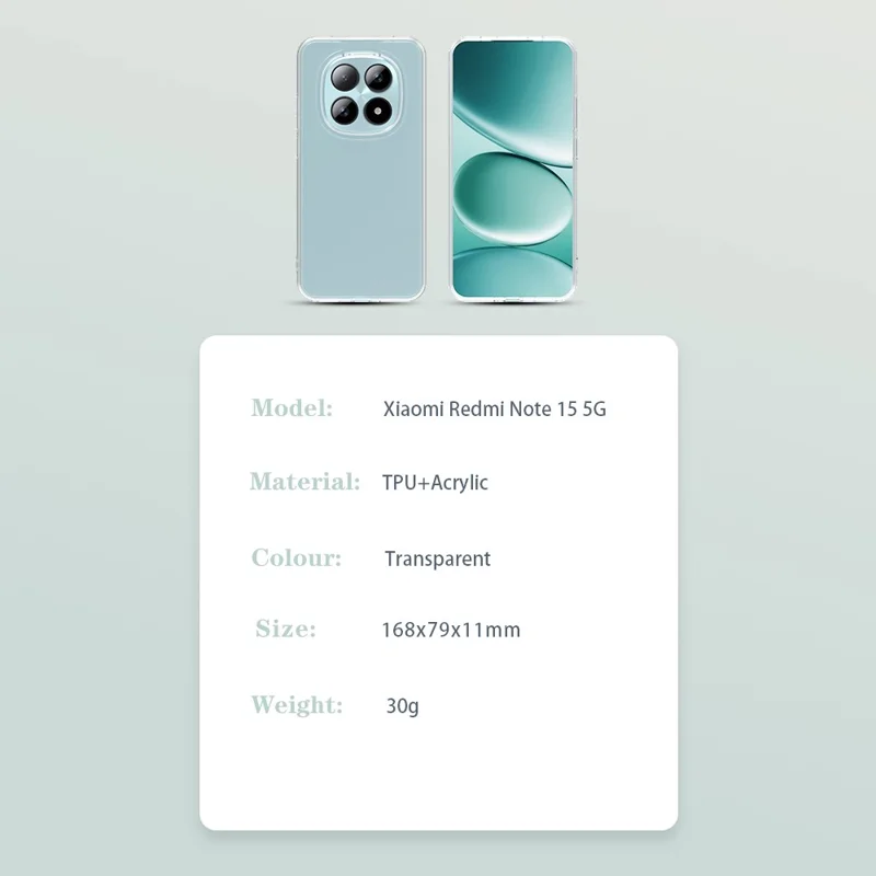 LEREACH TOC-serie til Xiaomi Redmi Note 15 5G (Global) / Poco M8 5G TPU + akryl telefonbeskyttelsesdæksel - Transparent