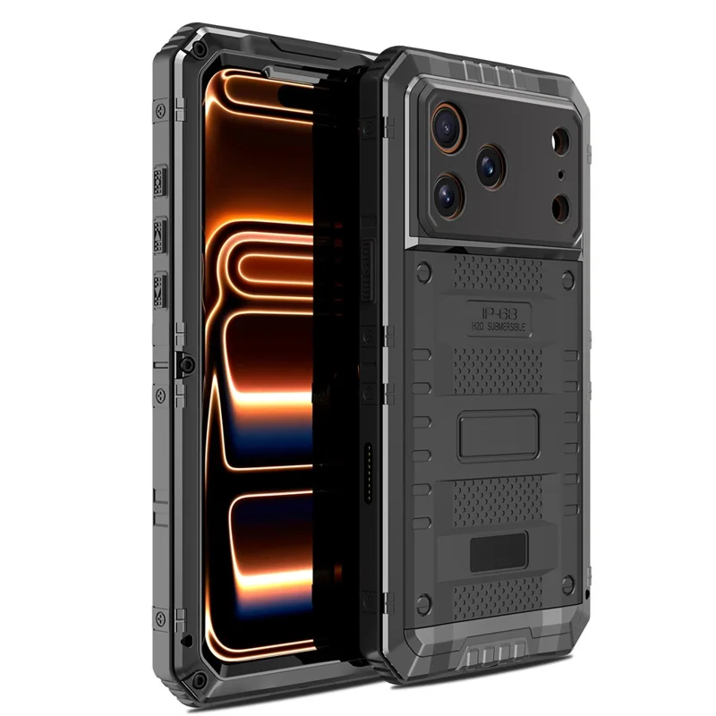 IP68 Waterproof Phone Case for iPhone 17 Pro Metal + Silicone Cover with Screen Protector - Black