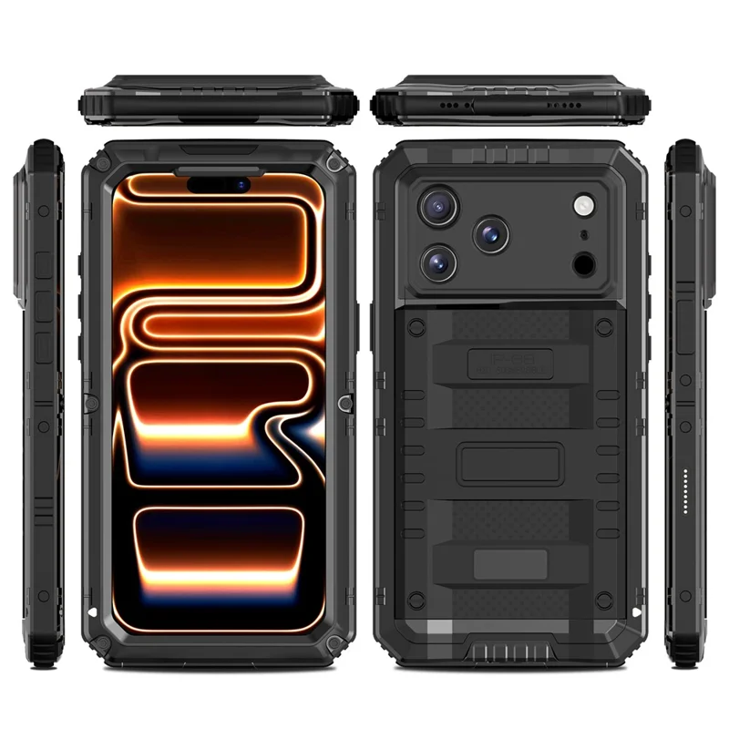 IP68 Waterproof Phone Case for iPhone 17 Pro Metal + Silicone Cover with Screen Protector - Black