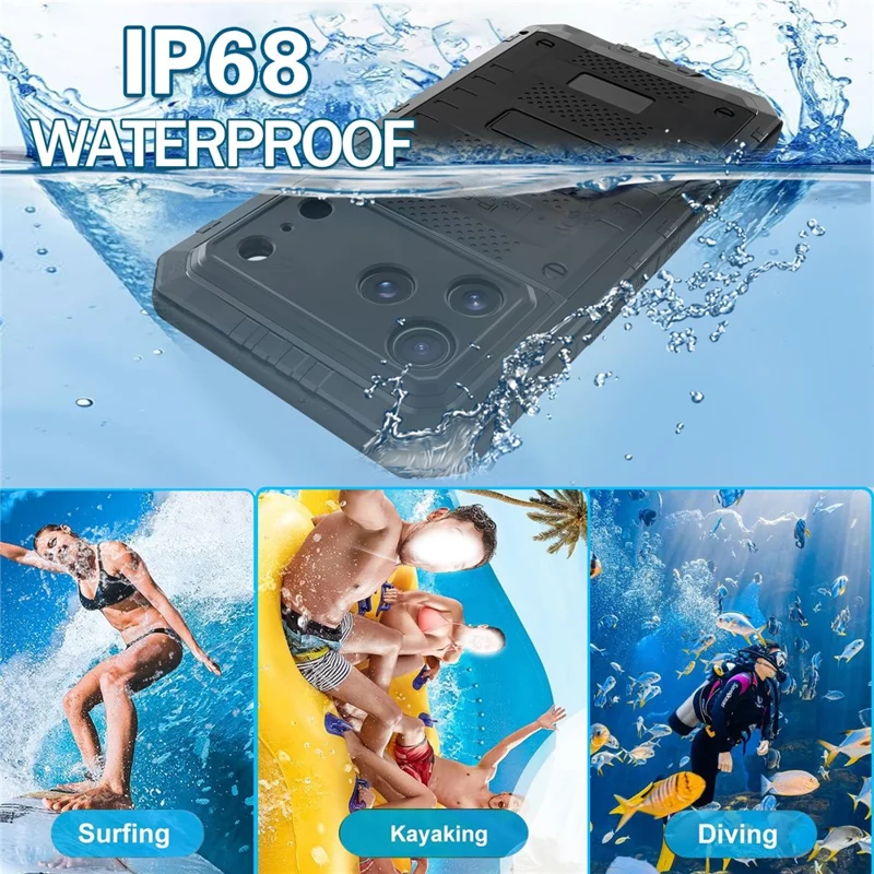 IP68 Waterproof Phone Case for iPhone 17 Pro Metal + Silicone Cover with Screen Protector - Black